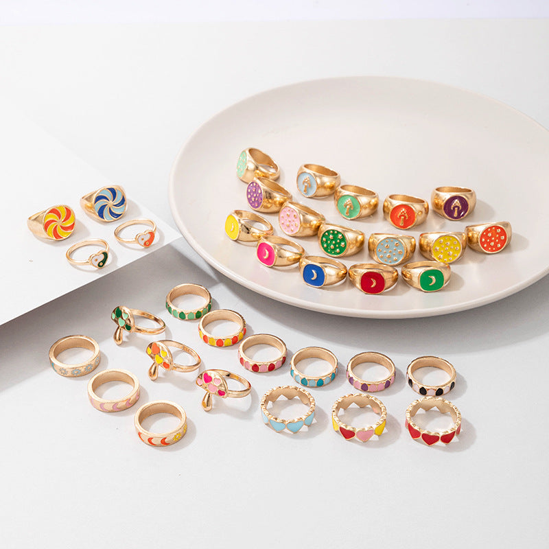 Cute Cartoon Dripping Oil Ins Wind Color Multi-element Single Ring