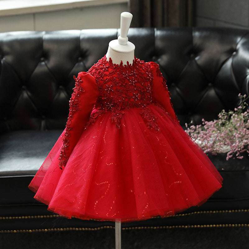 Baby Girl Princess Dress Flower Girl Wedding High-end Long Sleeve