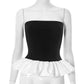 Contrast Color Bandeau Slim-fit Patchwork Ruffled Women Clothing Top
