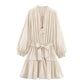 Elegant Slim-fit Wrinkle Effect Long Sleeve V-neck Dress