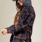 Women's Brushed Woolen Long-sleeved Hooded Shirt Plaid Coat