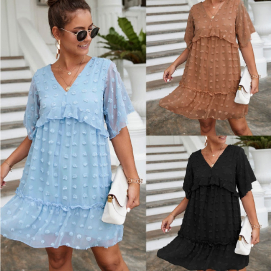 Robe décontractée en jacquard à boules de poils pour femme