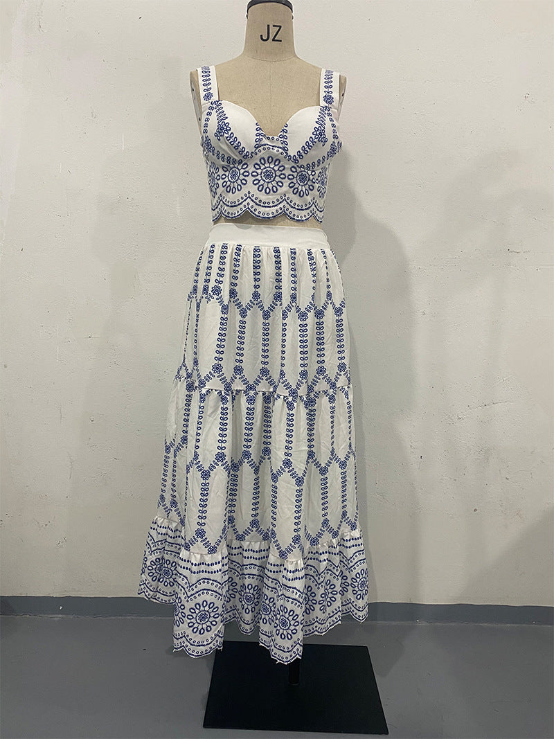 Printed Lace-up Bra Skirt Two-piece Set