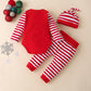 Christmas Print Striped Romper With Hat Three-piece Suit