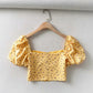 Puff Sleeve Princess Wind Floral Square Neck Sweet And T-shirt