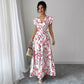 Lace-up Floral Short-sleeve Frilly Elegant A-line Skirt