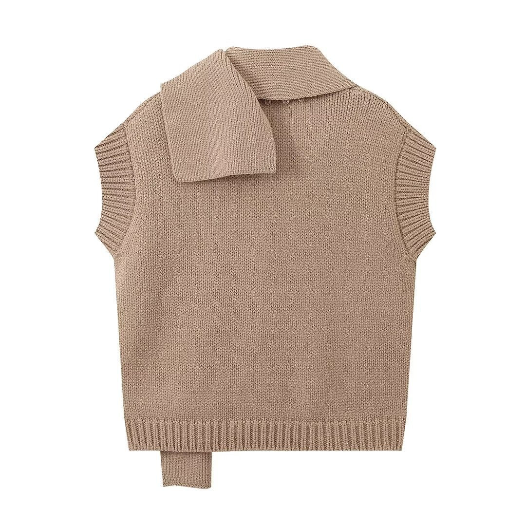 New Trendy V-neck Sleeveless Blended Textile Scarf Knitted Vest
