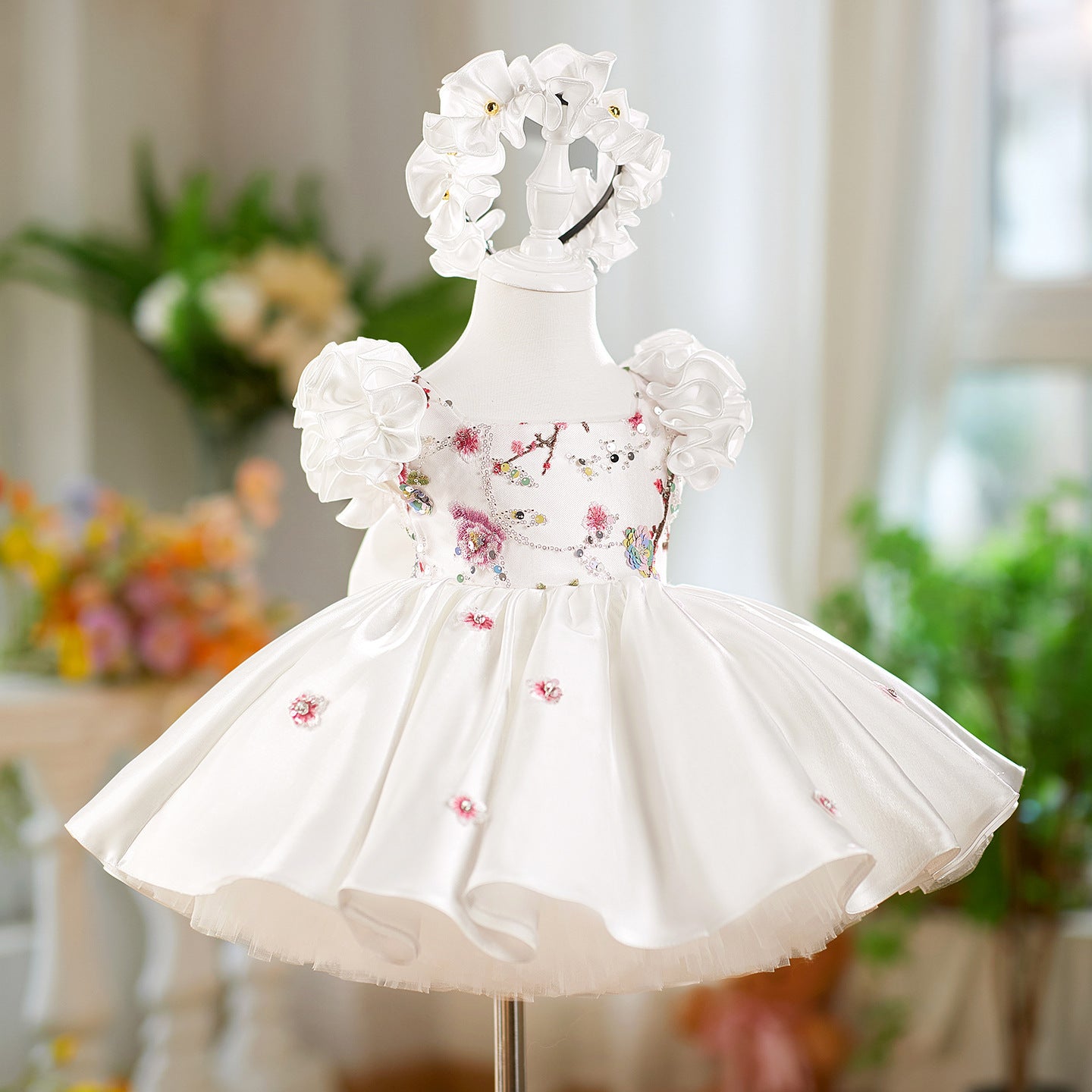 White Umbrella Princess Little Girl's Birthday Dress