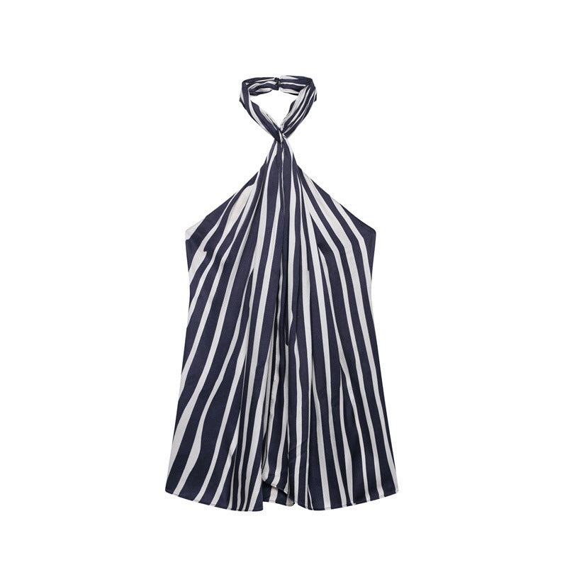 European And American Style Striped Halter Top Loose Trousers
