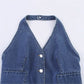 European And American Style Fashion Denim Backless Top