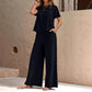 Casual Fashion Solid Color Top Suit Wide Leg Pants