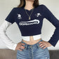 Women's Street Fashion Print Long Sleeve Plunging T-shirt