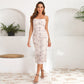 Slim-fit Pleated Elegant Mesh Floral Print Suspender Dress