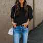 Solid Color Three-Quarter Sleeve Round Neck Casual Loose Shirt Top