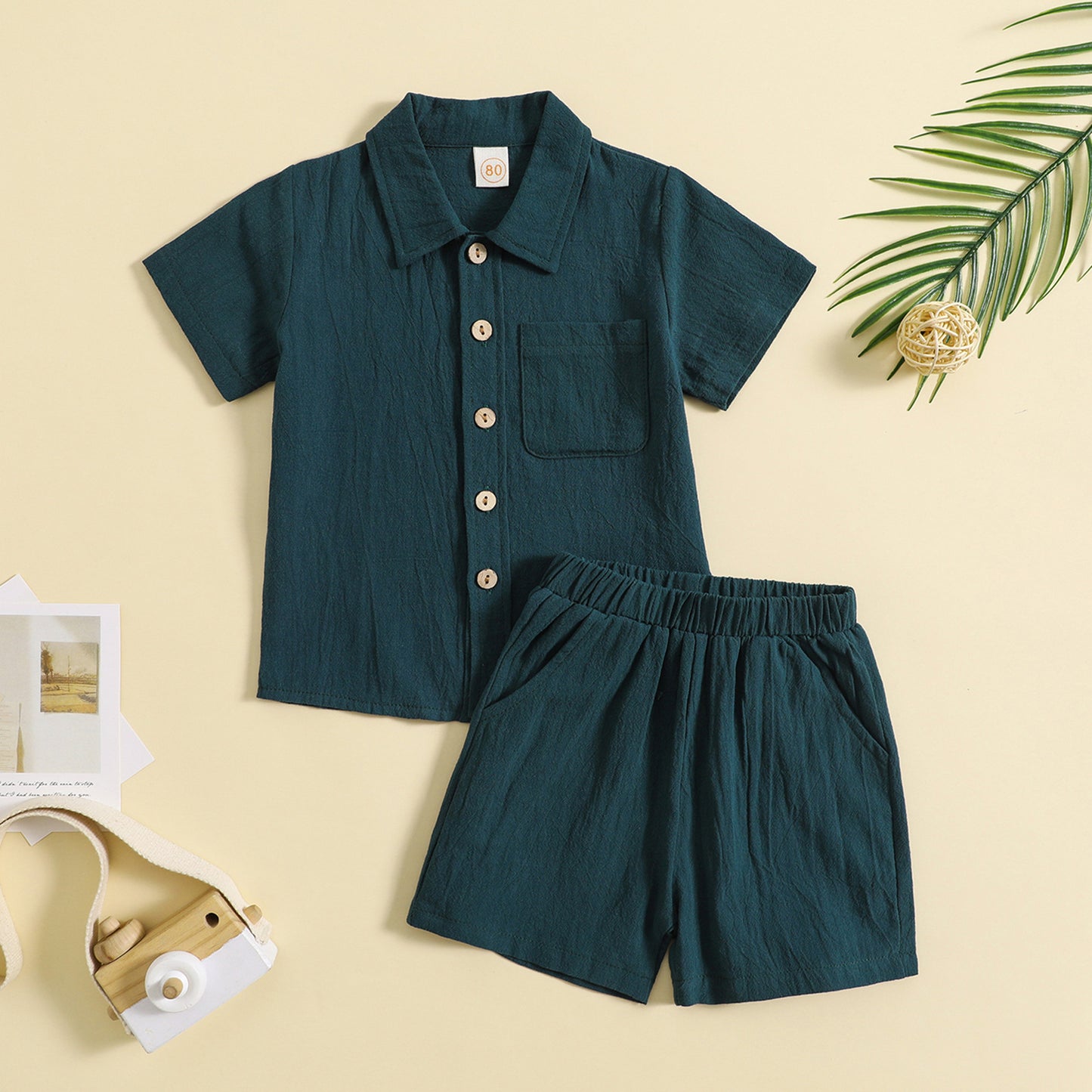 Polo d'été à manches courtes et revers en coton et lin, style décontracté, ensemble deux pièces