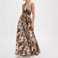 V-neck Resort-style Backless Sleeveless Printed Dress
