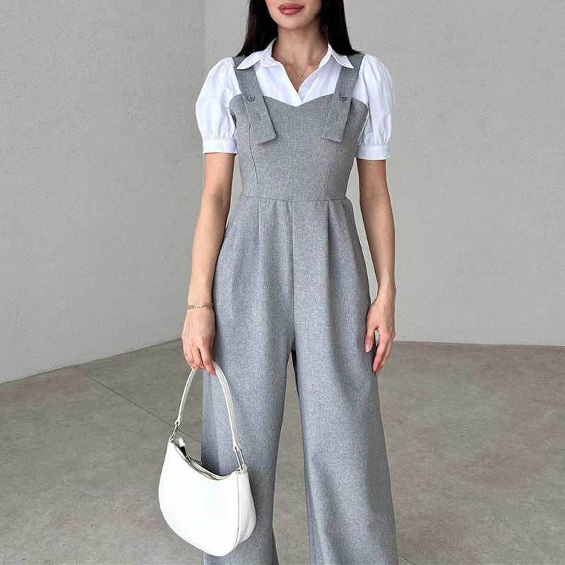 Solid Color High Waist Loose Wide Legs Trousers Sleeveless Jumpsuit