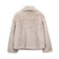 Cardigan à revers et manches longues en fausse fourrure pour femme, manteau court et ample