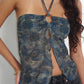 Classic Style Temperament Mesh Floral Print Halter Top Women