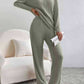 Straight-leg Pants With A Loose And Elegant V-neck Ribbed Two-piece Set