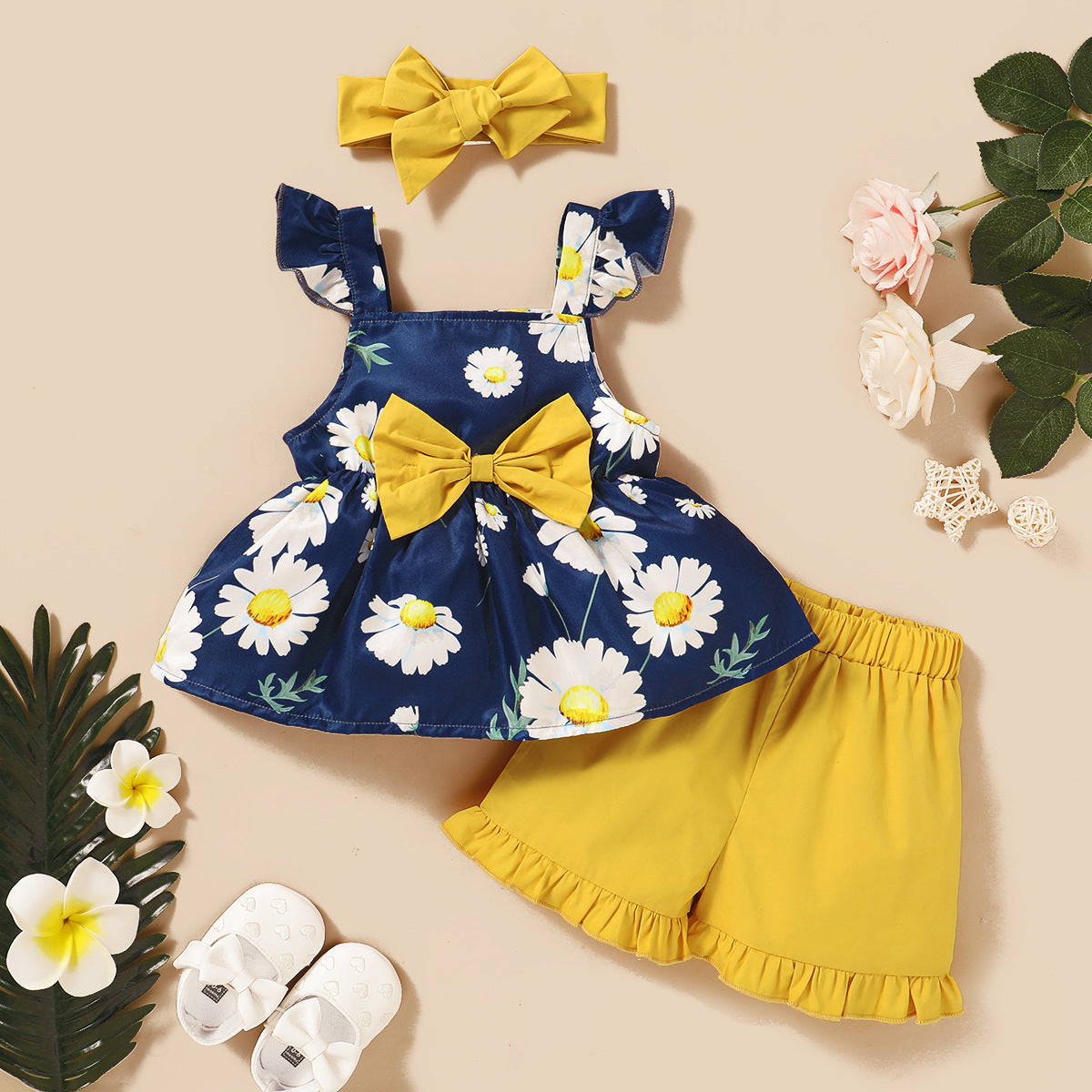 Ensemble short et bandeau en dentelle de couleur unie