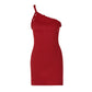 European And American Backless Pleated One Shoulder Twist Hip Bag Dress