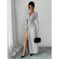 Elegant V-neck Knitted Twist Wrap Bodycon Dress For Women
