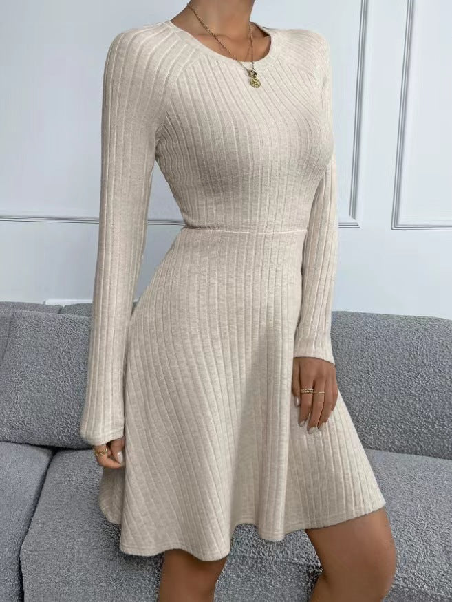 Robe polaire à manches longues et rayures profondes pour femme, coupe ajustée, nouvelle collection automne