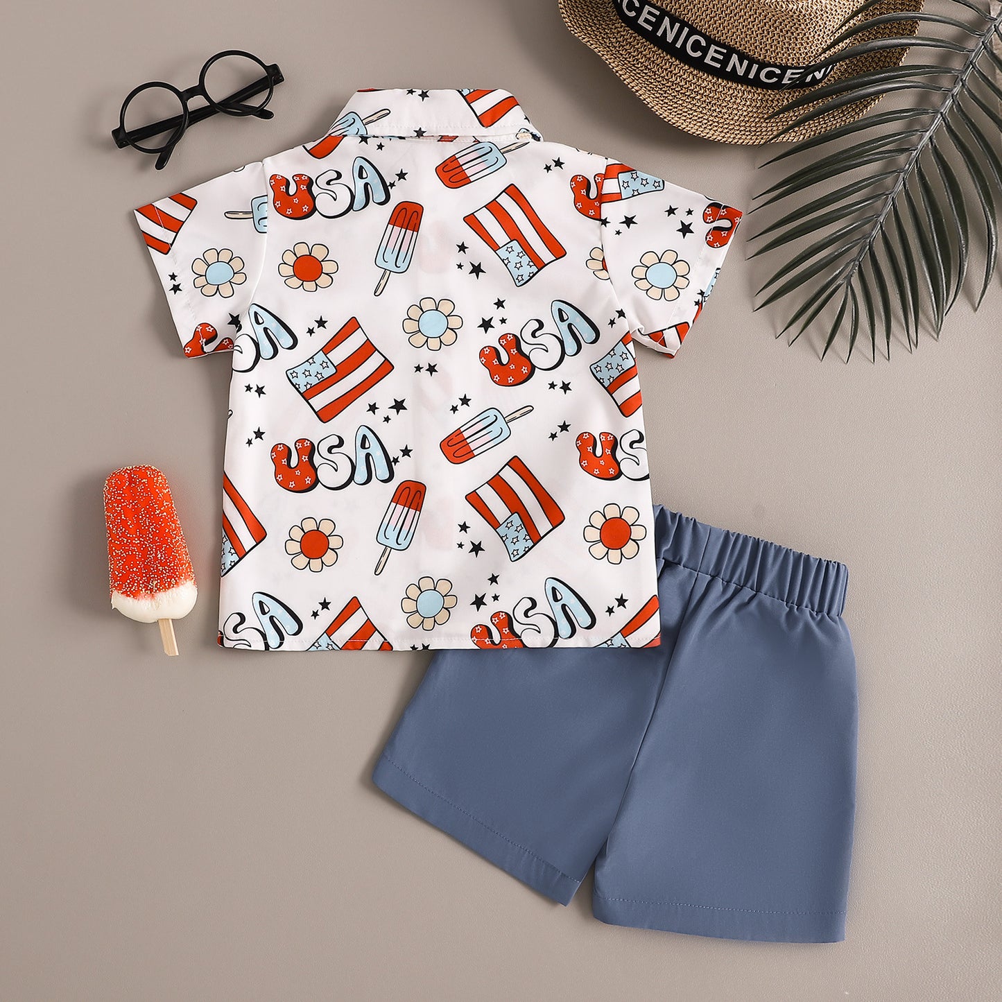 Ensemble chemise et short imprimés style gentleman pour garçon