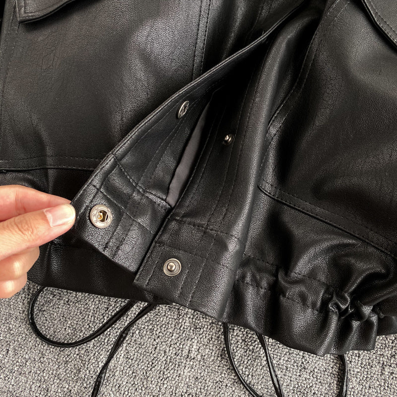 Veste ample en cuir style rétro coréen