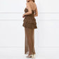 New Ruched, Strapless, A-line Dress With An Asymmetrical Flared Hem And A Slim Fit