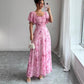 Lotus Sleeve Printed Slim Elegant Dress