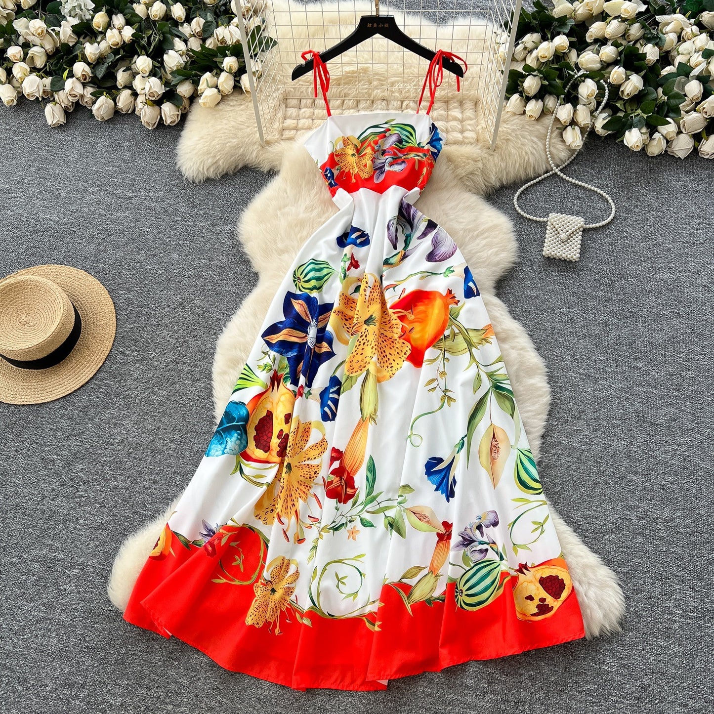 Light Luxury Graffiti Printing Slip Dress Women