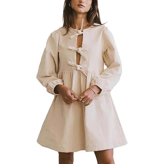 Robe femme col rond manches bouffantes mignonne