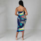 Fashion Digital Print Suspender Dress