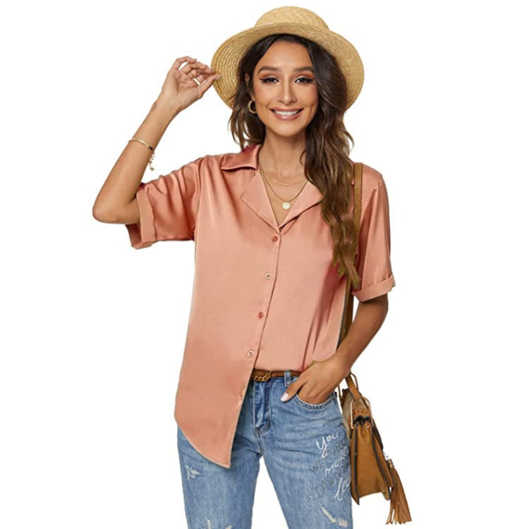Women's Temperament Solid Color Button-Up Shirt Top
