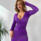 V-neck Skinny Print Long Sleeve Irregular Swing Dress