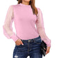 Long Sleeve Mesh Patchwork Top