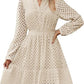 V-neck Hollow Eyelet Embroidered Cotton Long Sleeve Dress