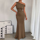 Off-the-shoulder Waist Pleated Sleeveless Dress