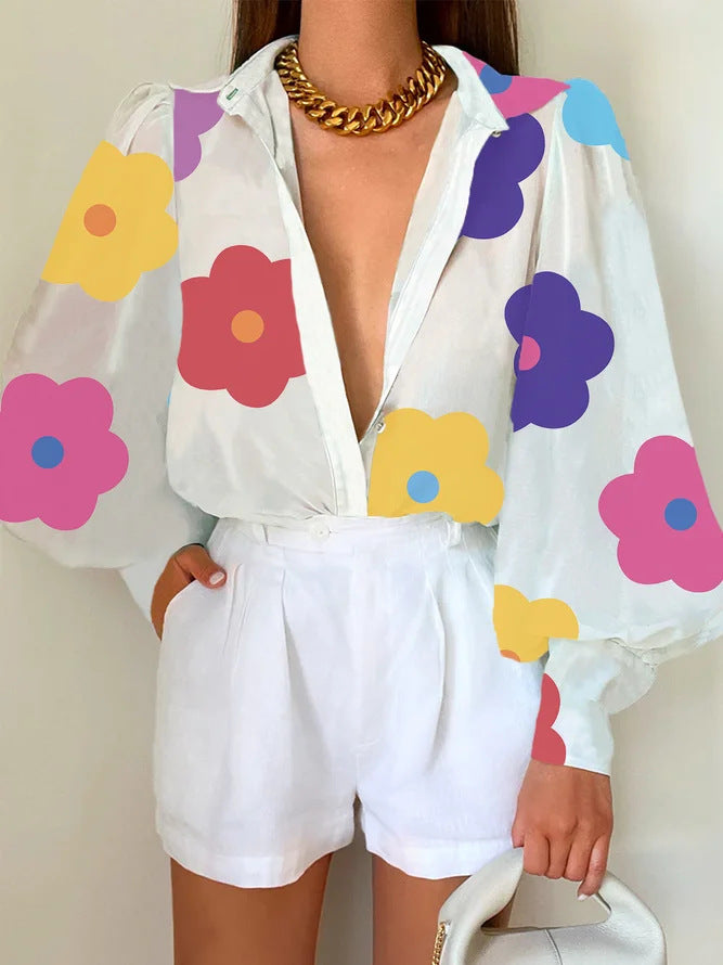 Chemise d'été à manches lanternes imprimées