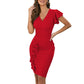 European And American V-neck Pleated Elegant Business Hip-wrapped Dress