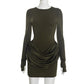 Casual Slim-fit Crew-neck Long-sleeve Ruched Mini Dress