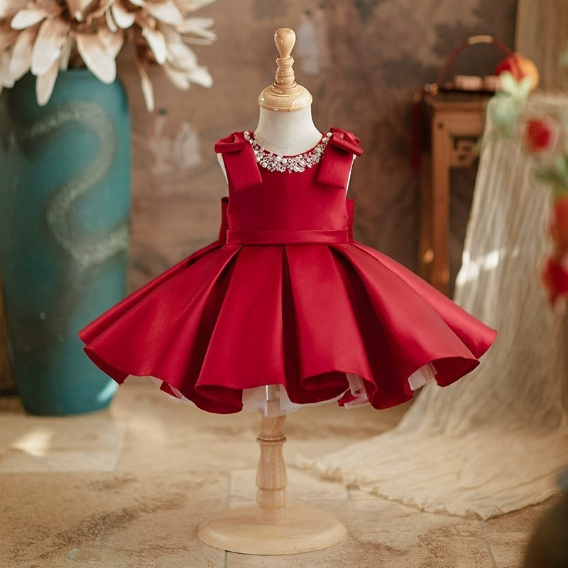 Girl Playing Piano Stunning Princess Western-style Satin Dress