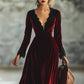 Retro V-neck Lace-seam Long-sleeve Maxi Dress