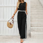 Black And White Color Contrast Patchwork Sleeveless Vest Pants Two-piece Set