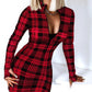 Long Sleeved V Neck Zipper Bag Hip Tight Dress Women's Clothing