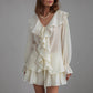 French-style V-neck Ruffled Shirt And Shorts Set