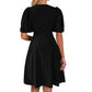 Solid-color Casual Crew-neck Puffed-sleeve Dress For Women
