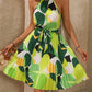 Printed Halterneck Off-Shoulder Lace-Up Waist Beach Pleated Skirt